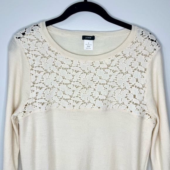 J.Crew 100% Merino Wool Cream Tippi Crewneck with Lace Detail - Picture 3 of 6